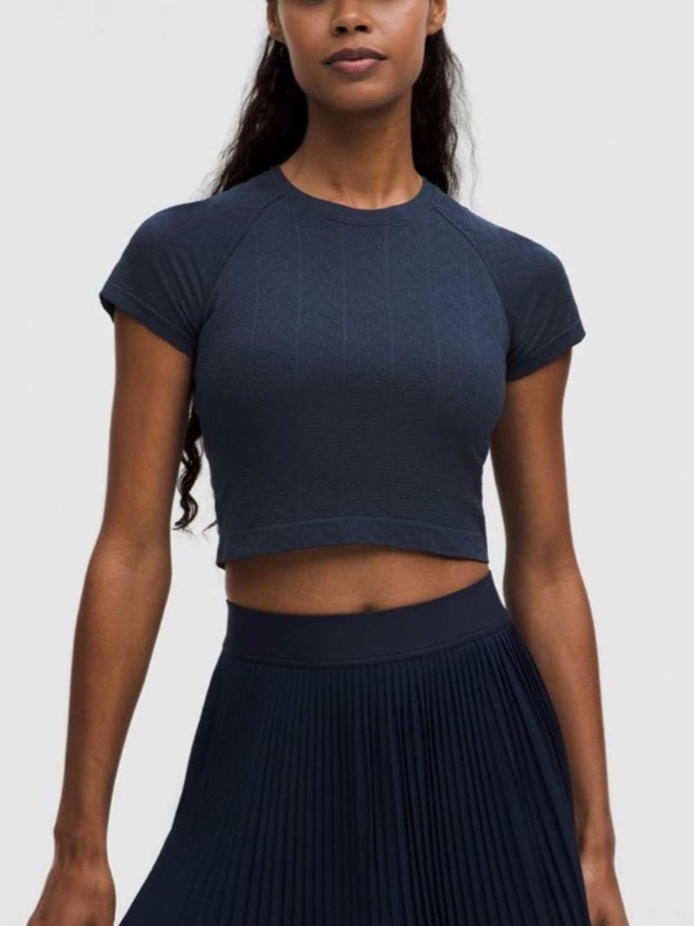 Lululemon Swiftly Pointelle Cropped Short-Sleeve Shirt Herringbone Dot Club Blue